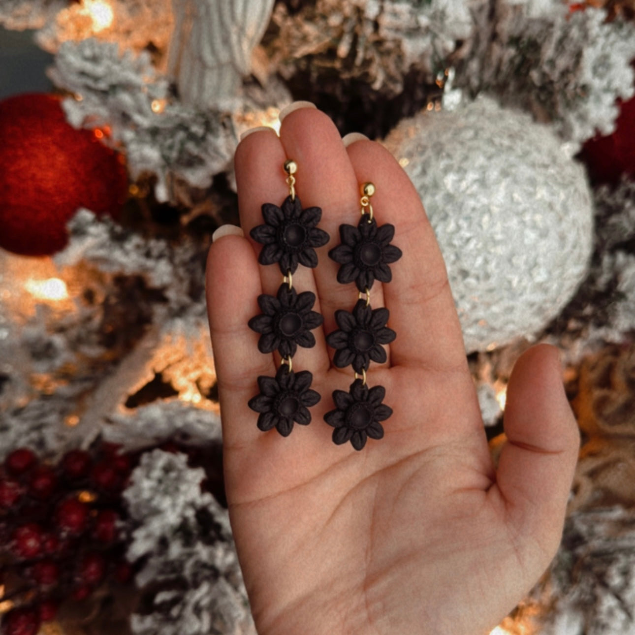 Black Daisy Dangles